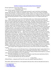 Southern Campaign American Revolution Pension Statements Pension application of Jesse Perry S8947 fn8NC Transcribed by Will Graves State of North Carolina, Currituck County On this 28th day of August 1832 personally appe