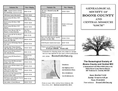 Publication Title  Price + Shipping NEW! Insiders Guide to Central MO Genealogy (4 pg resource guide)
