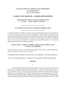 IN THE COURT OF APPEALS OF TENNESSEE AT KNOXVILLE July 10, 2014 Session CAROL PAYNE McKINNIS v. SANDRA KIM HAMMONS Appeal from the Chancery Court for Johnson County No. 6168