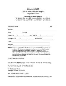 Casperkill GC! 2014 Junior Golf Camps! Registration Form ! !