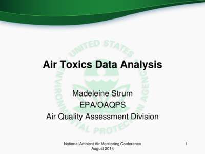 Air Toxics Data Analysis Madeleine Strum EPA/OAQPS Air Quality Assessment Division  National Ambient Air Monitoring Conference