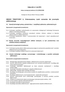 Załącznik nr 1 do RPK Zakres tematyczny konkursuPOIR Strategiczne Obszary Badań i Rozwoju (SOBiR)  OBSZAR TEMATYCZNY A. Zrównoważony rynek surowców dla przemysłu