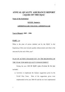 1  ANNUAL QUALITY ASSURANCE REPORT (AQAR) OF THE IQAC Name of the Institution: B.P.H.E. Society’s