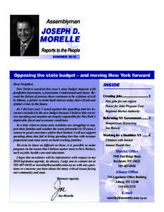 Assemblyman  JOSEPH D. MORELLE Reports to the People SUMMER 2010