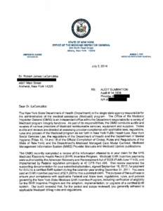 STATE OF NEW YORK OFFICE OF THE MEDICAID INSPECTOR GENERAL 800 North Pearl Street Albany, New York[removed]ANDREW M. CUOMO GOVERNOR