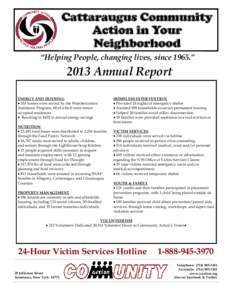 Cattaraugus Community Action in Your Neighborhood “Helping People, changing lives, since 1965.”  2013 Annual Report