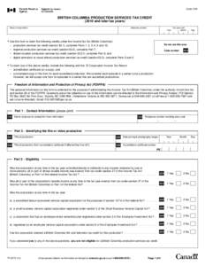 Code[removed]BRITISH COLUMBIA PRODUCTION SERVICES TAX CREDIT[removed]and later tax years) Name of corporation