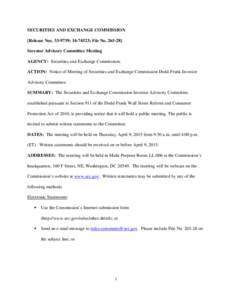 Investor Advisory Committee Meeting: Notice of Meeting