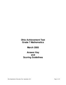 Ohio Achievement Test Grade 7 Mathematics March 2005 Answer Key and Scoring Guidelines