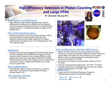 High Efficiency Detectors in Photon Counting  and Large FPAs