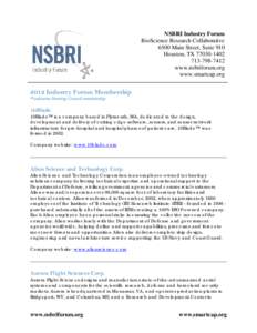 NSBRI Industry Forum BioScience Research Collaborative 6500 Main Street, Suite 910 Houston, TXwww.nsbriforum.org