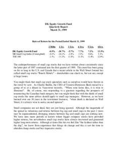 DK Equity Growth Fund Quarterly Report March 31, 1999 Rates of Return for the Period Ended March 31, 1999