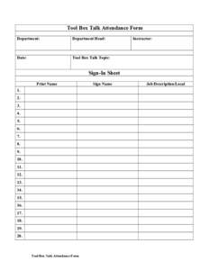 DSO Tool Box Talk Attendance Form