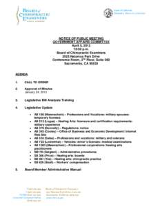 Board of Chiropractic Examiners - Notice of Public Meeting Government Affairs Committee