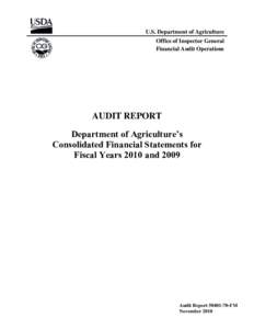 U.S. Department of Agriculture Office of Inspector General Financial Audit Operations AUDIT REPORT Department of Agriculture’s