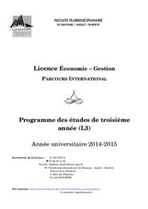 FACULTE PLURIDISCIPLINAIRE DE BAYONNE / ANGLET / BIARRITZ Licence Économie – Gestion PARCOURS INTERNATIONAL