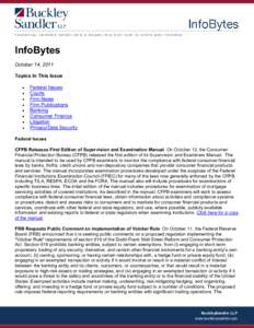 InfoBytes October 14, 2011 Topics In This Issue • • •