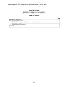 Voluntary National Retail Food Regulatory Program Standards – January[removed]STANDARD 1 REGULATORY FOUNDATION Table of Contents Page