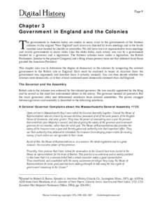 Page 9  Chapter 3 Government in England and the Colonies  T 