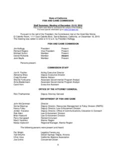 Staff Summary of December 16, 2010 Fish and Game Commission Meeting