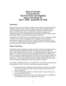 Colorado Primary Review Title IV-E Foster Care Eligibility Report