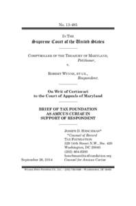 No[removed]IN THE Supreme Court of the United States __________ COMPTROLLER OF THE TREASURY OF MARYLAND,
