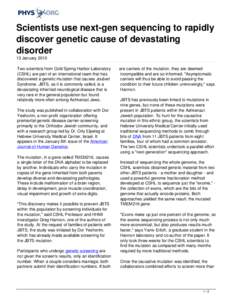 Molecular biology / DNA sequencing / Exome sequencing / Exome / Dor Yeshorim / Genetic testing / Joubert syndrome / Genetic screen / Mutation / Biology / Genetics / Medical genetics