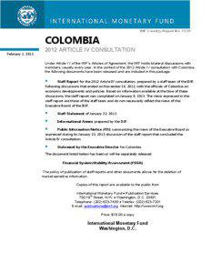 Colombia: 2013 Article IV Consultation; IMF Country Report No[removed]; January 8, 2013