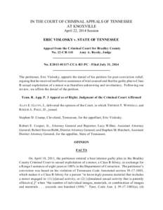 IN THE COURT OF CRIMINAL APPEALS OF TENNESSEE AT KNOXVILLE April 22, 2014 Session ERIC VISLOSKY v. STATE OF TENNESSEE Appeal from the Criminal Court for Bradley County No. 12-CR-141