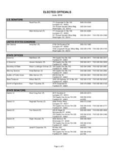 ELECTED OFFICIALS June, 2016 U.S. SENATORS Rand Paul (R)  Mitch McConnell (R)