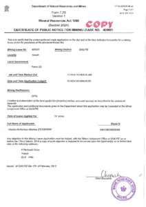 Certificate of Public Notice for Mining Lease[removed]