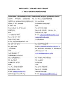 Government of South Africa / National Archives and Records Service of South Africa / The National Archives / Post-office box / Archive / Mail / Government of the United Kingdom / Government / London