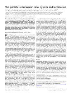 The primate semicircular canal system and locomotion Fred Spoor*, Theodore Garland, Jr.†, Gail Krovitz‡, Timothy M. Ryan§, Mary T. Silcox¶, and Alan Walker§ʈ *Department of Anatomy and Developmental Biology, University College London, Gower Street, London WC1E 6BT, United Kingdom; †Department