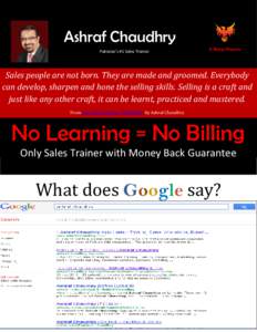 Ashraf Chaudhry Pakistan’s Pakistan’s#1#1Sales SalesTrainer Trainer