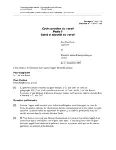 Tribunal de santé et sécurité Occupational Health and Safety au travail Canada Tribunal Canada 275 rue Slater Street, Ottawa (Ontario) K1P 5H9 – Télécopieur : ([removed]_______________________________________