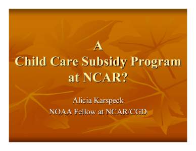 A Child Care Subsidy Program at NCAR? Alicia Karspeck NOAA Fellow at NCAR/CGD