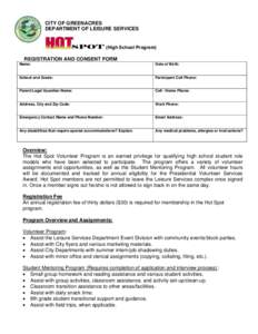 CITY OF GREENACRES DEPARTMENT OF LEISURE SERVICES (High School Program)  REGISTRATION AND CONSENT FORM