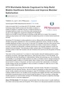 HTH Worldwide Selects Cognizant to Help Build Mobile Healthcare Solutions and Improve Member Satisfaction