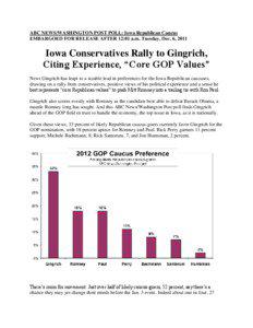 ABC NEWS/WASHINGTON POST POLL: Iowa Republican Caucus EMBARGOED FOR RELEASE AFTER 12:01 a.m. Tuesday, Dec. 6, 2011