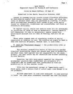 Page 1  Land Ethics Suggested topics for Research and Conference Notes by Mason Gaffney, 26 Sept 87