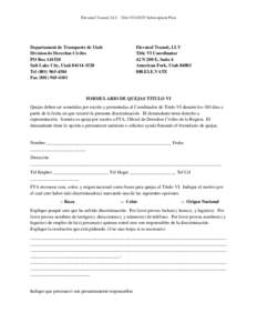 Elevated Transit, LLC - Title VI UDOT Subrecipient Plan  Departament de Transporte de Utah Division de Derechos Civiles PO Box[removed]Salt Lake City, Utah[removed]