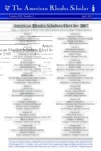 The American Rhodes Scholar Volume XIII, Number 1 April[removed]American Rhodes Scholars-Elect for 2007