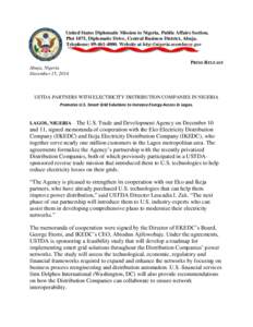 Electric power distribution / Lagos / Smart grid / Electrical grid / Electric power transmission / Leocadia I. Zak / Electric power transmission systems / Electromagnetism / United States Trade and Development Agency