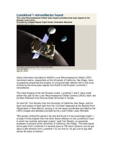 Lunokhod 1 retroreflector found