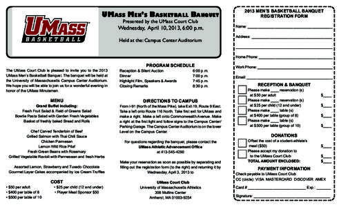 UMass Men’s Basketball Banquet[removed]MEN’S BASKETBALL BANQUET REGISTRATION FORM  Wednesday, April 10, 2013, 6:00 p.m.