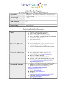 2007  Arabic Teacher Program Northern Virginia and Arlington Public Schools Course Title Course Length