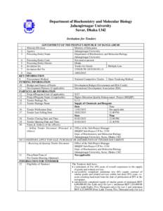 Department of Biochemistry and Molecular Biology Jahangirnagar University Savar, Dhaka 1342 Invitation for Tenders GOVERNMENT OF THE PEOPLE’S REPUBLIC OF BANGLADESH Ministry/Division