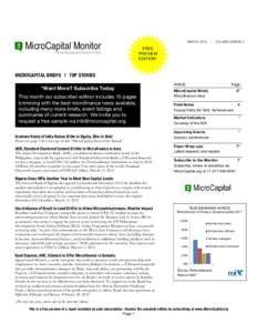 MicroCapital Monitor THE MICROFINANCE NEWSPAPER MARCH 2013  |