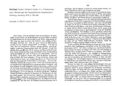 Nachtigal, Gustav: Handel im Sudan. In: L. Friederichsen (Hg.): Mittheilungen der Geographischen Gesellschaft in Hamburg. Hamburg 1878, S[removed]Auszüge: S[removed]und S[removed]  