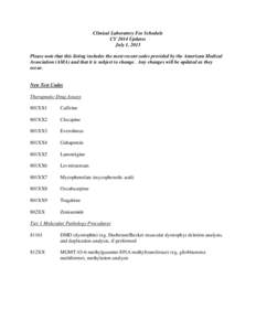 Clinical Laboratory Fee Schedule CY 2014 Updates July 1, 2013 Please note that this listing includes the most recent codes provided by the American Medical Association (AMA) and that it is subject to change. Any changes 